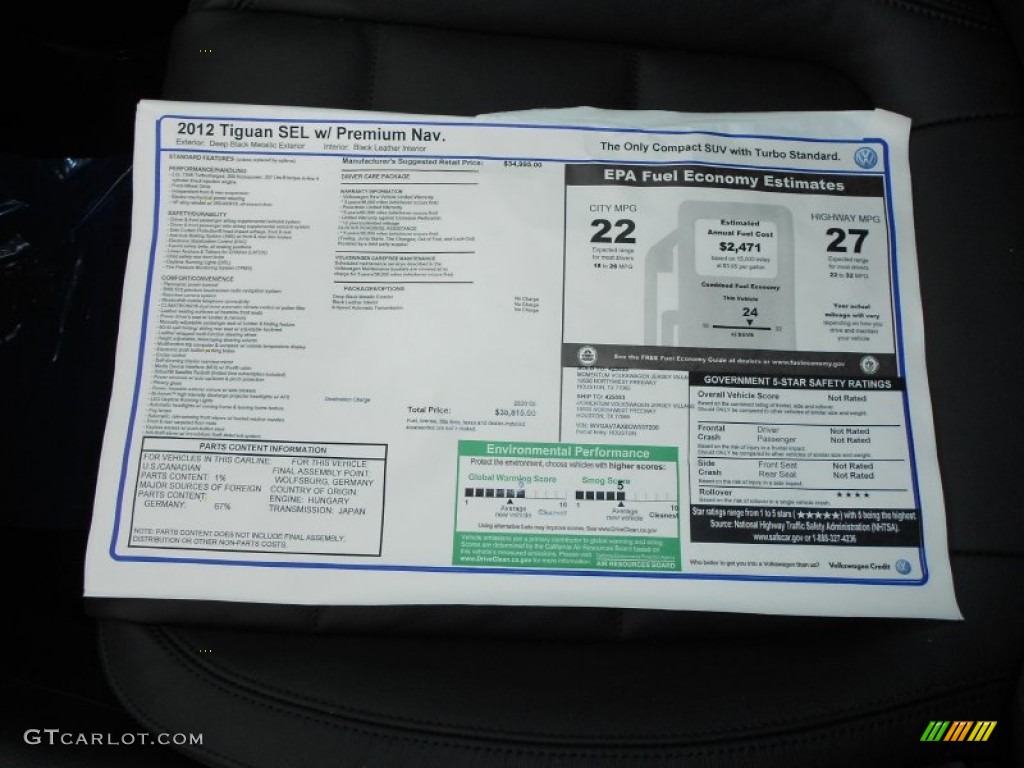 2012 Tiguan SEL - Deep Black Metallic / Black photo #23