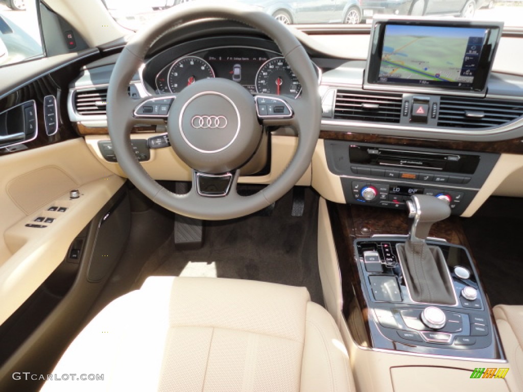 2012 Audi A7 3.0T quattro Prestige Velvet Beige Dashboard Photo #63021377