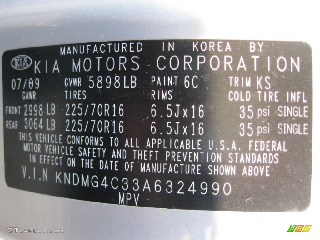 2010 Sedona Color Code 6C for Clear Silver Photo #63022312