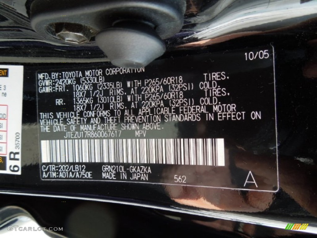 2006 Toyota 4Runner Limited Color Code Photos