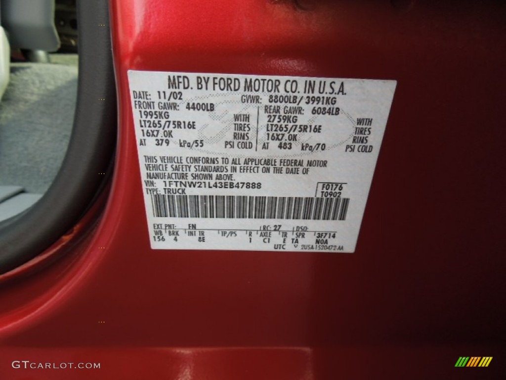 2003 F250 Super Duty Color Code FN for Toreador Red Metallic Photo #63024347