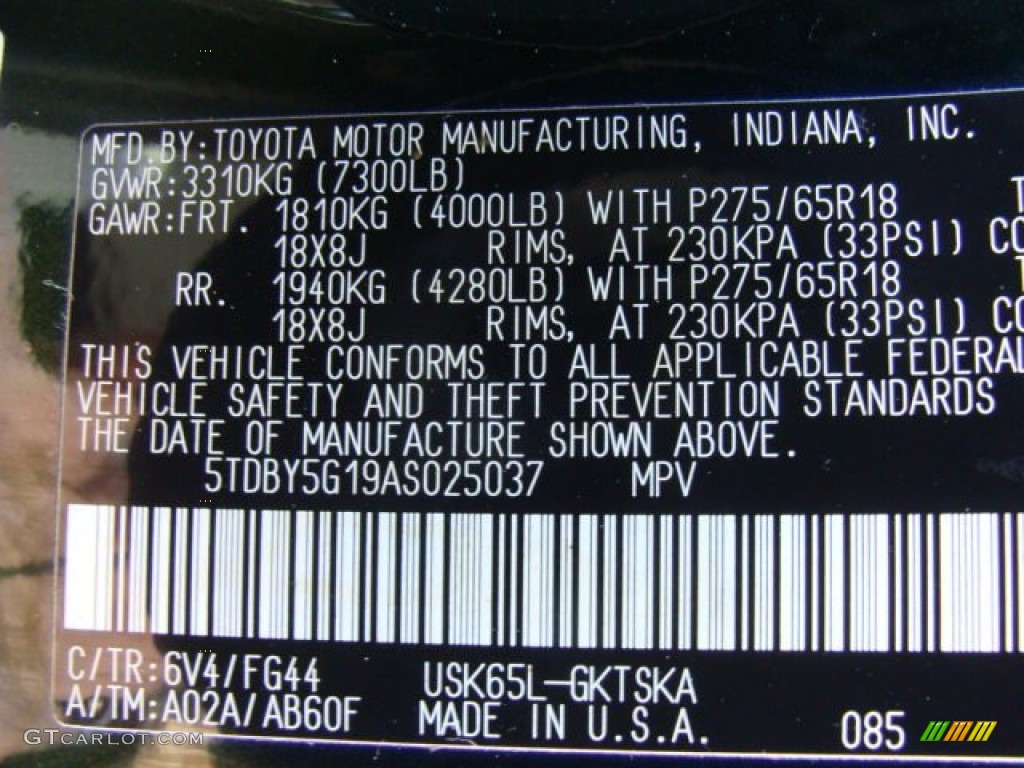 2010 Sequoia Color Code 6V4 for Timberland Green Mica Photo #63026493