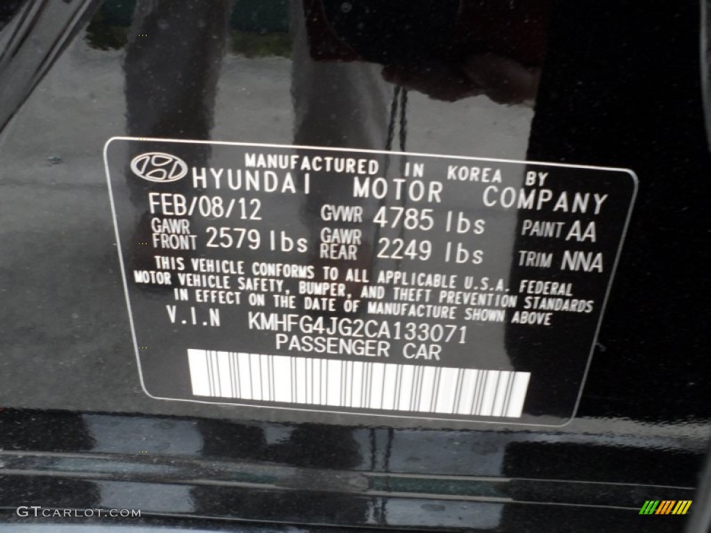 2012 Hyundai Azera Standard Azera Model Parts Photos