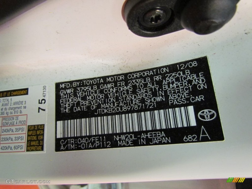 2009 Prius Color Code 040 for Super White Photo #63044122