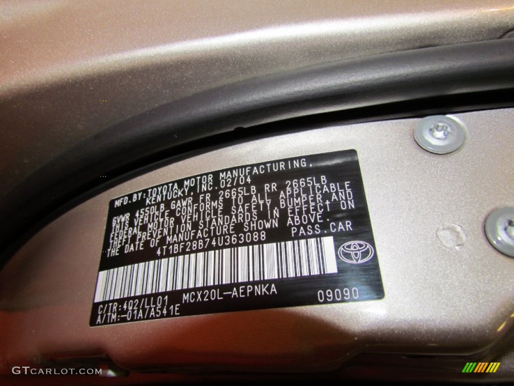 2004 Toyota Avalon XL Color Code Photos