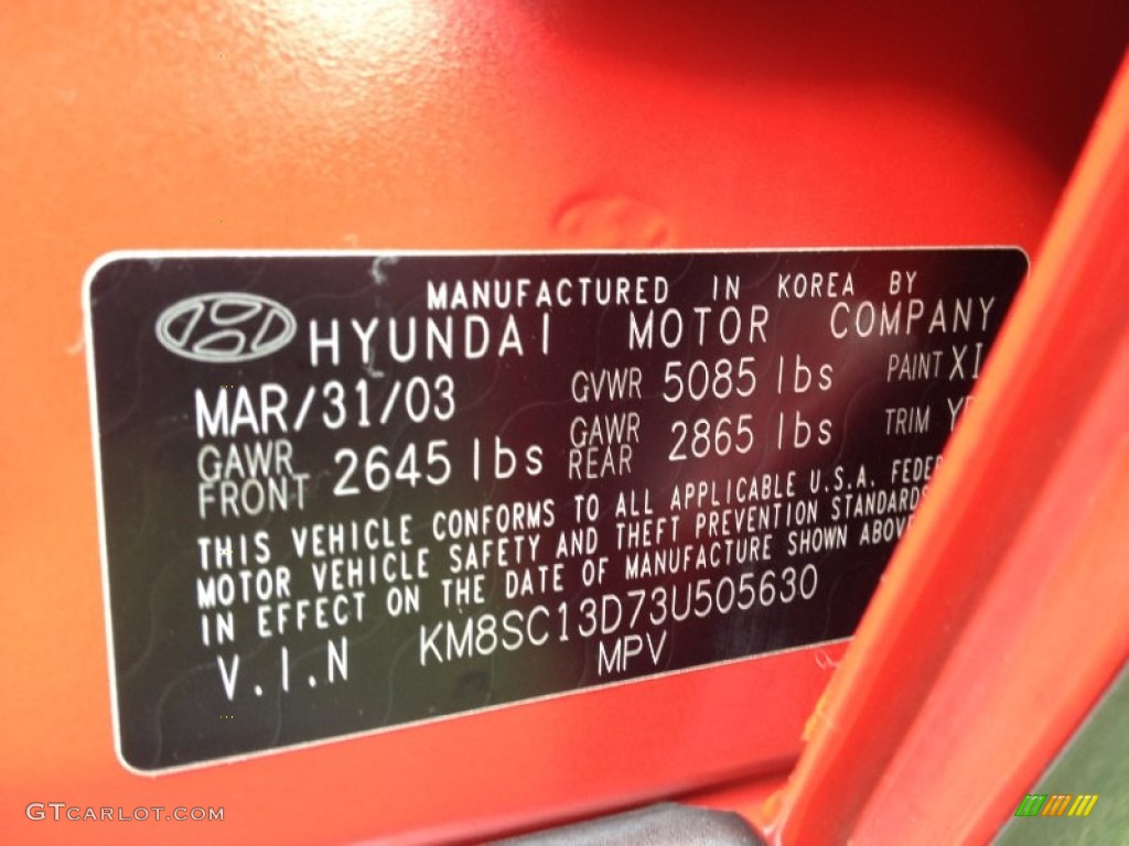 2003 Hyundai Santa Fe LX Color Code Photos