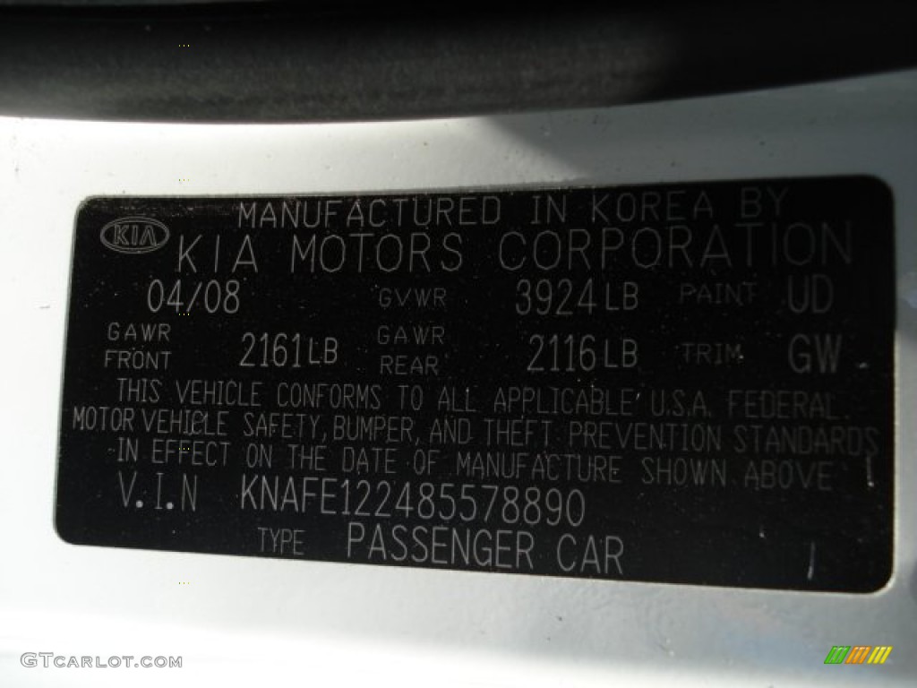 2008 Spectra LX Sedan - White / Gray photo #25