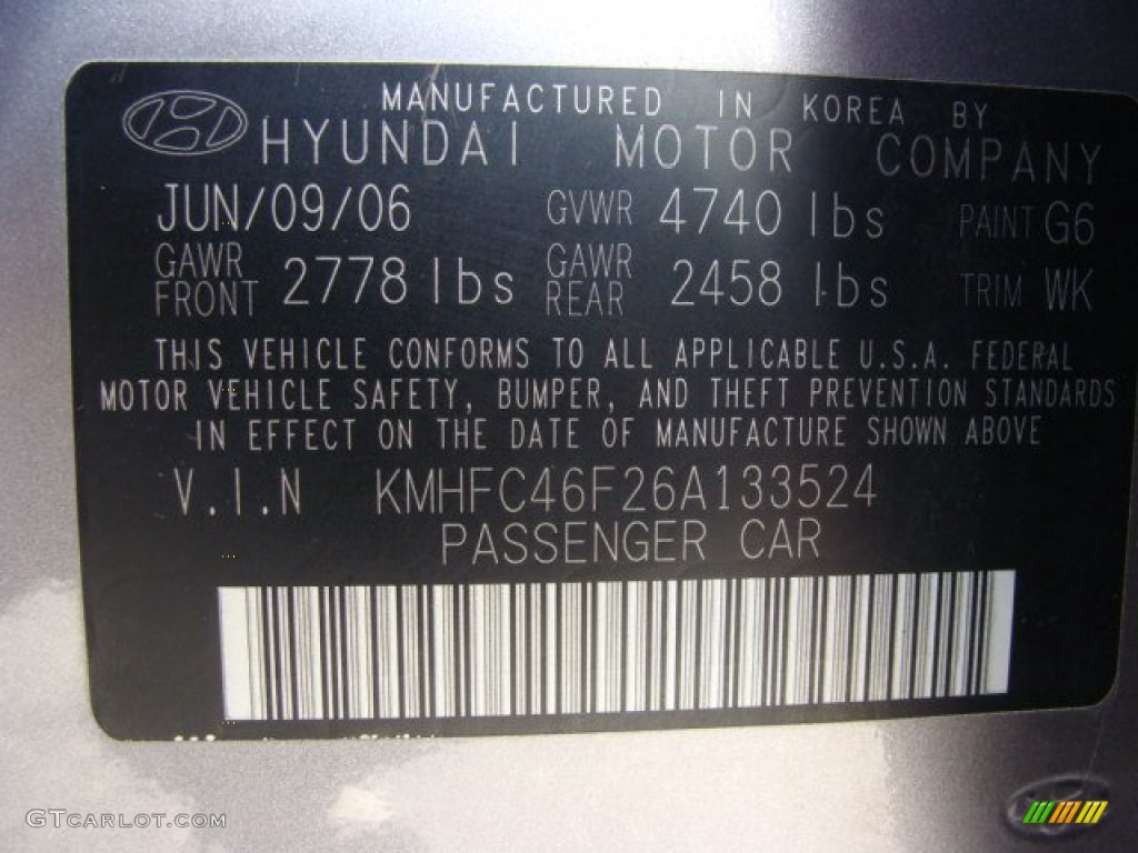 2006 Azera Color Code G6 for Steel Gray Photo #63056740