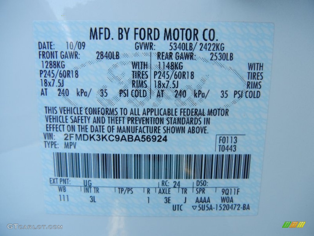 2010 Edge Color Code UG for White Platinum Tri-Coat Photo #63056989