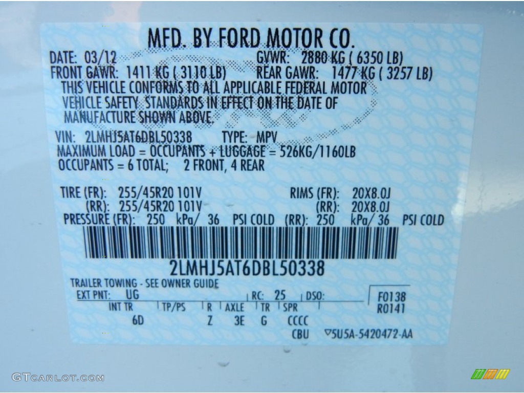 2013 MKT Color Code UG for White Platinum Photo #63057583