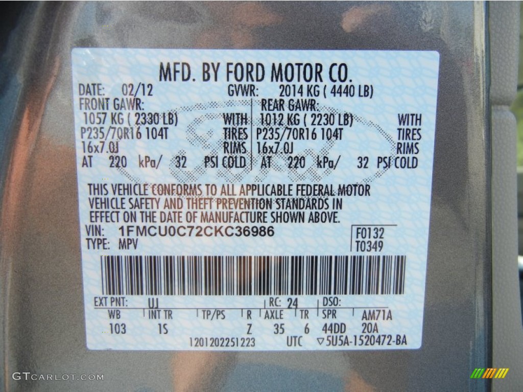 2012 Escape Color Code UJ for Sterling Gray Metallic Photo #63058249