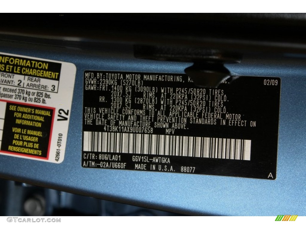 2009 Venza Color Code 8U6 for Tropical Sea Metallic Photo #63064234