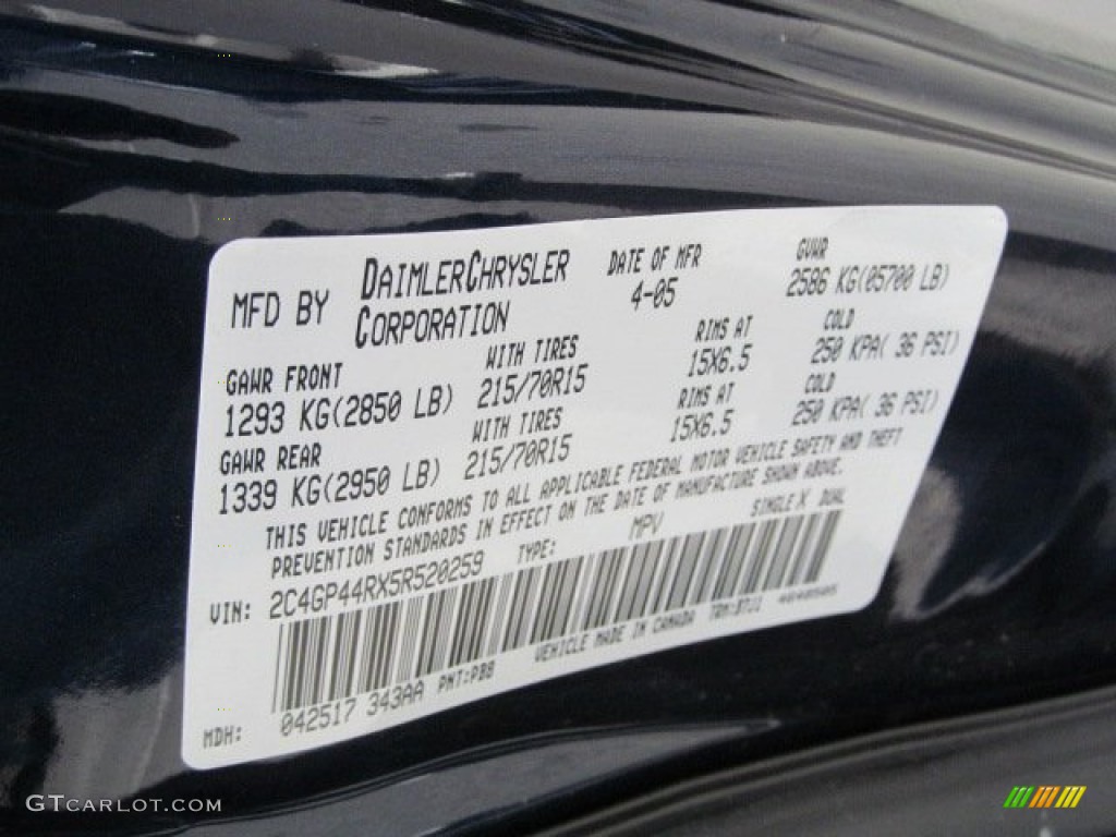 2005 Chrysler Town & Country LX Color Code Photos