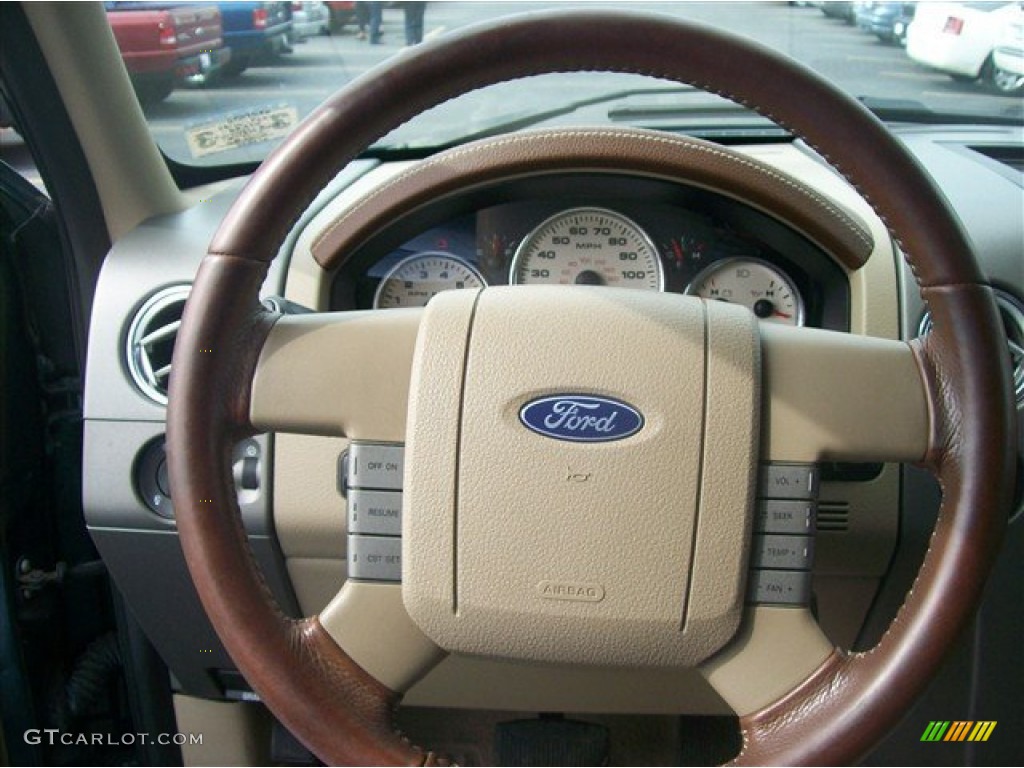 2008 Ford F150 King Ranch SuperCrew 4x4 Tan/Castaño Leather Steering Wheel Photo #63070361