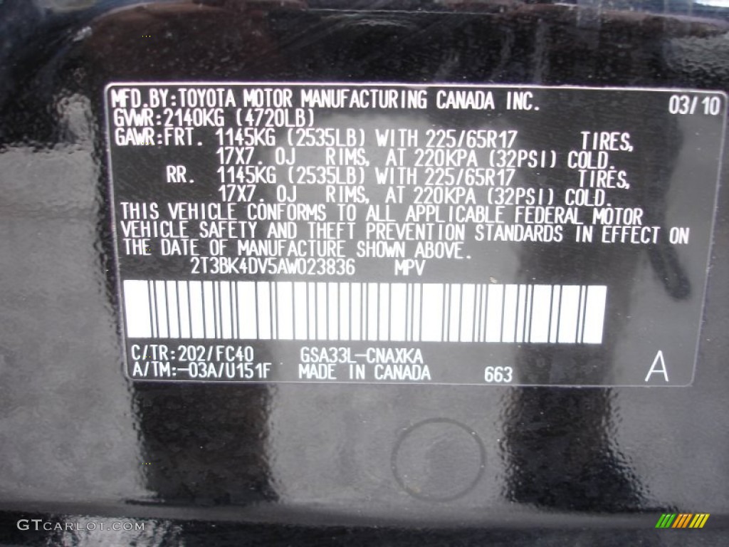 2010 RAV4 Color Code 202 for Black Photo #63076187