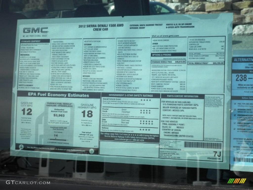 2012 GMC Sierra 1500 Denali Crew Cab 4x4 Window Sticker Photos