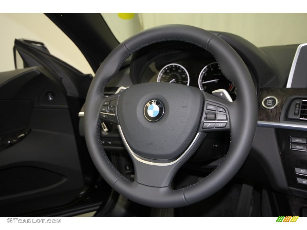 2012 BMW 6 Series 650i Convertible Black Nappa Leather Steering Wheel Photo #63086819