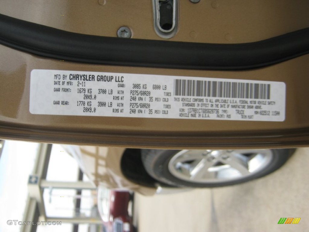 2011 Ram 1500 Color Code PUS for Saddle Brown Pearl Photo #63088178