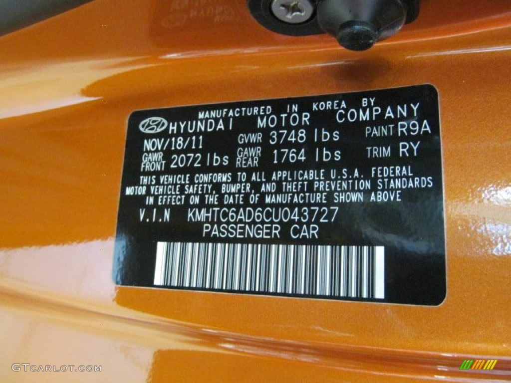 2012 Veloster Color Code R9A for Vitamin C Photo #63090026
