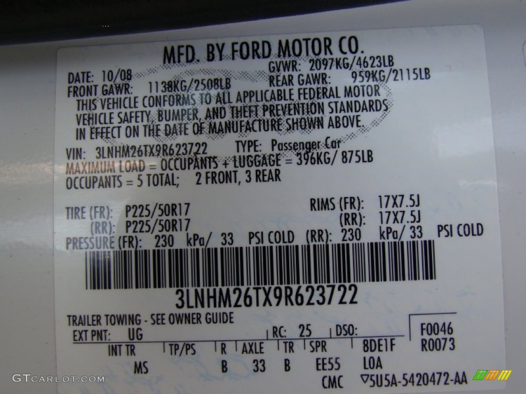 2009 Lincoln MKZ Sedan Parts Photos