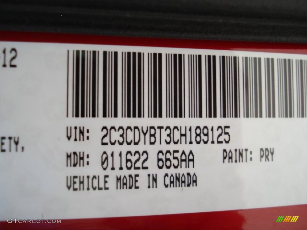 2012 Challenger Color Code PRY for Redline 3 Coat Pearl Photo #63105278
