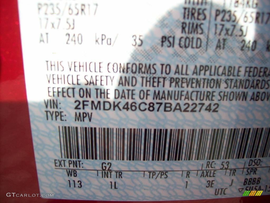 2007 Ford Edge SE AWD Color Code Photos