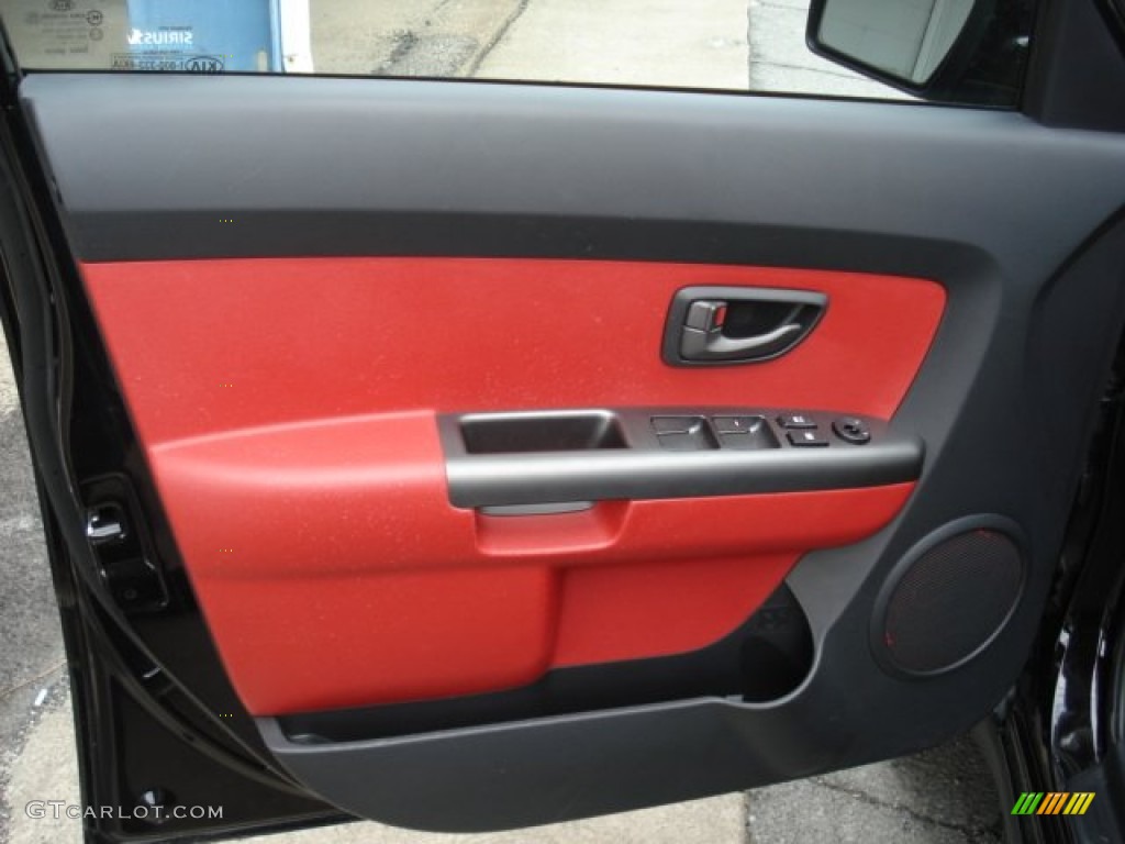 2010 Kia Soul Sport Red/Black Sport Cloth Door Panel Photo #63106280