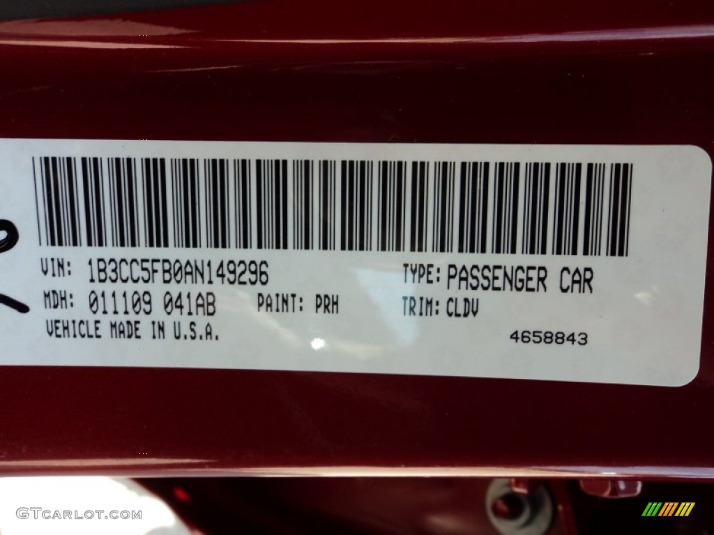 2010 Dodge Avenger R/T Color Code Photos