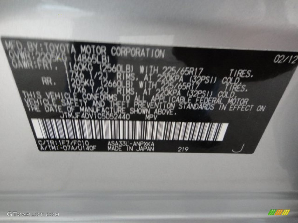 2012 RAV4 Color Code 1F7 for Classic Silver Metallic Photo #63119008