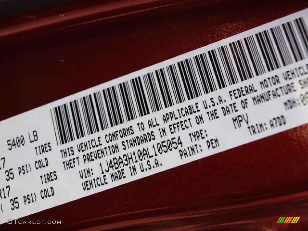2010 Wrangler Unlimited Color Code PEM for Red Rock Crystal Pearl Photo #63119975