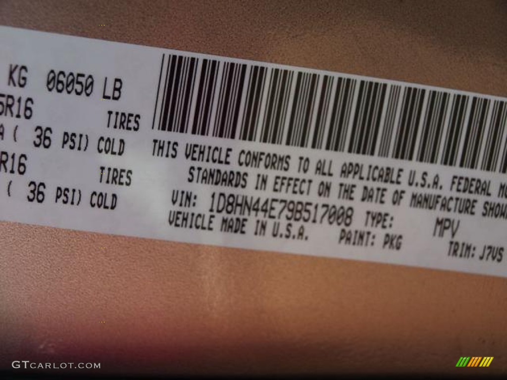 2009 Grand Caravan Color Code PKG for Light Sandstone Metallic Photo #63120386