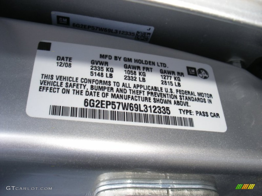 2009 Pontiac G8 GXP Info Tag Photo #63120583
