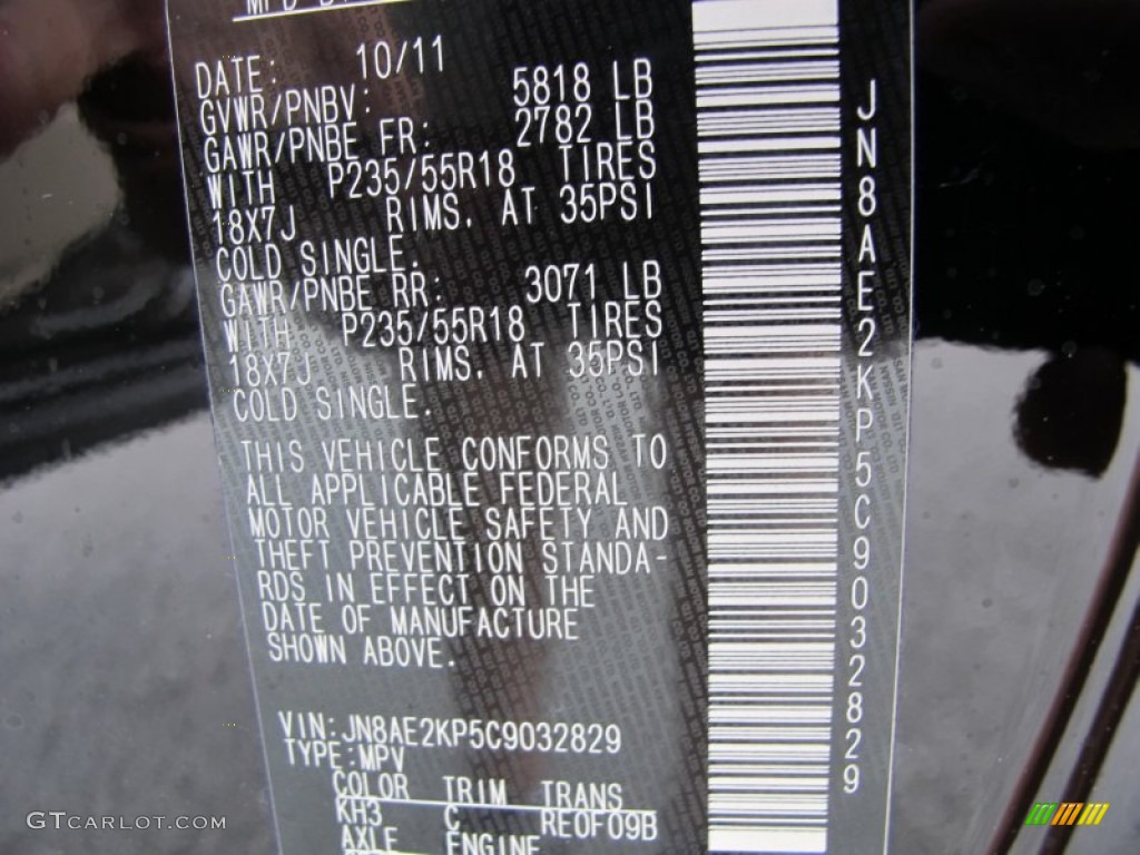 2012 Quest Color Code KH3 for Super Black Photo #63126182