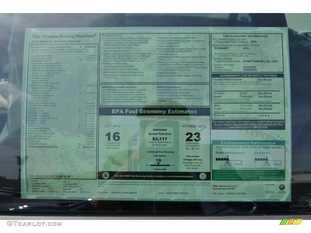 2012 BMW X5 xDrive35i Premium Window Sticker Photo #63130418