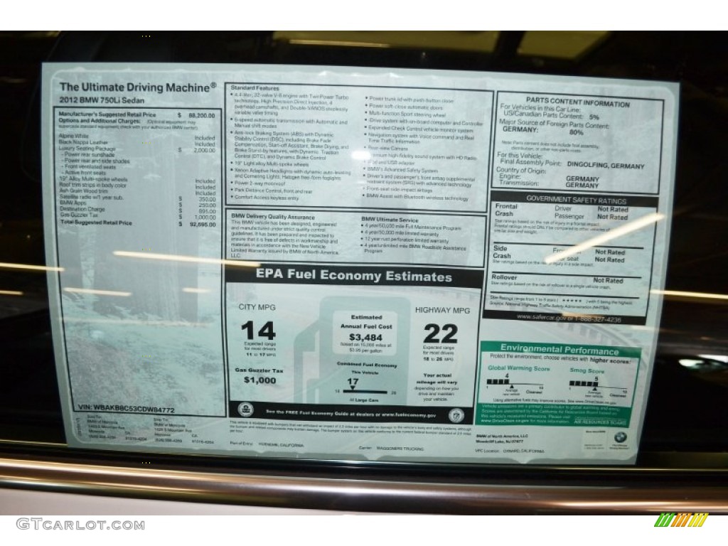 2012 7 Series 750Li Sedan - Alpine White / Black photo #5