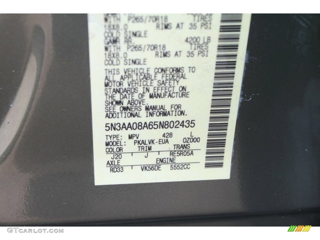 2005 Infiniti QX 56 Color Code Photos