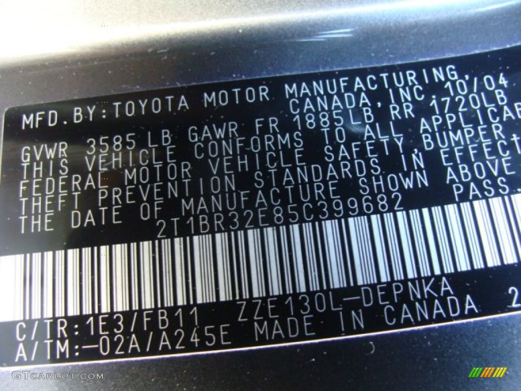 2005 Corolla Color Code 1E3 for Phantom Gray Pearl Photo #63136360