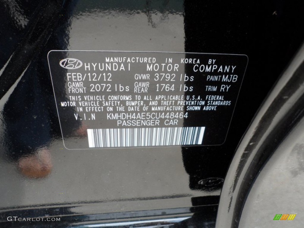 2012 Elantra Limited - Black Noir Pearl / Black photo #35