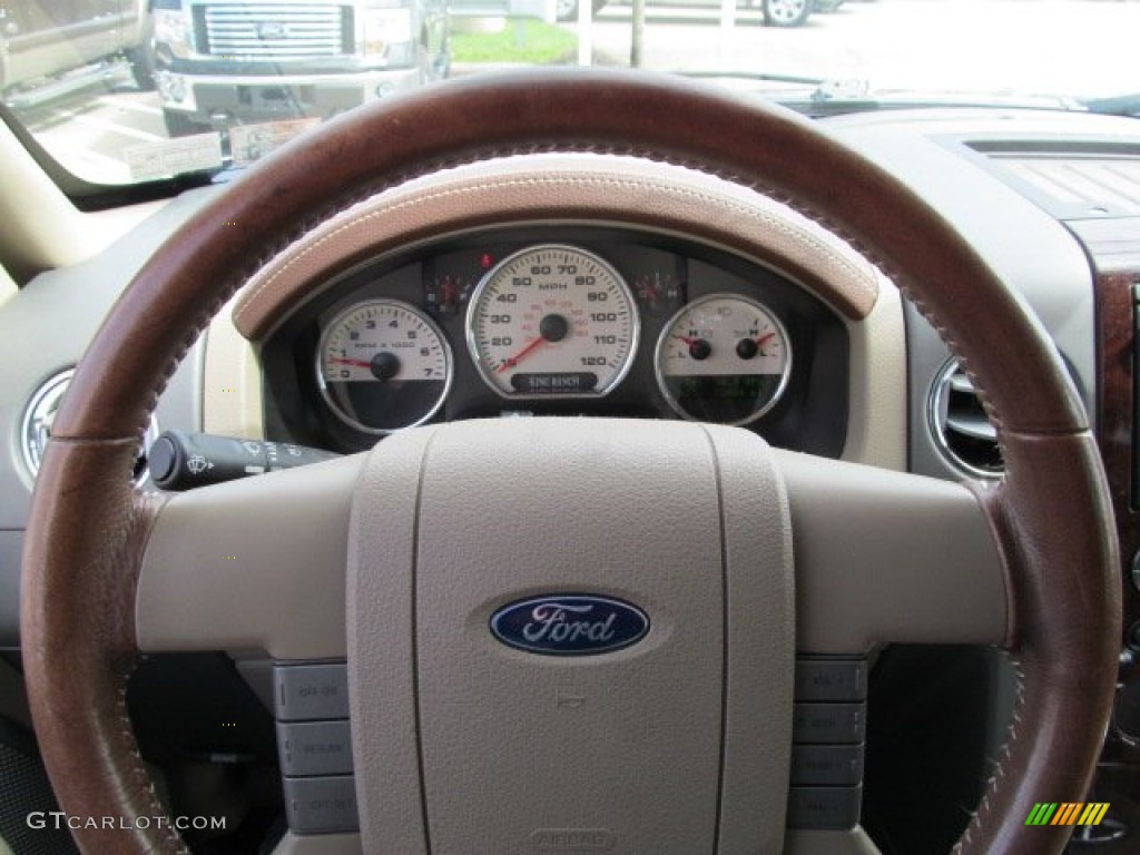 2008 Ford F150 King Ranch SuperCrew 4x4 Tan/Castaño Leather Steering Wheel Photo #63142804