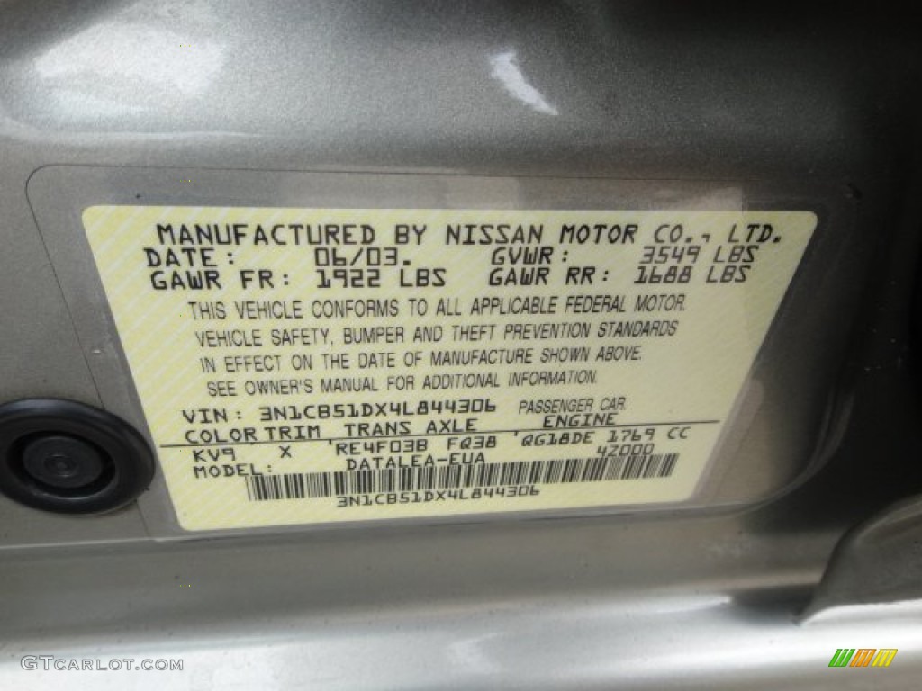 2004 Sentra Color Code KV9 for Radium Gray Photo #63151649