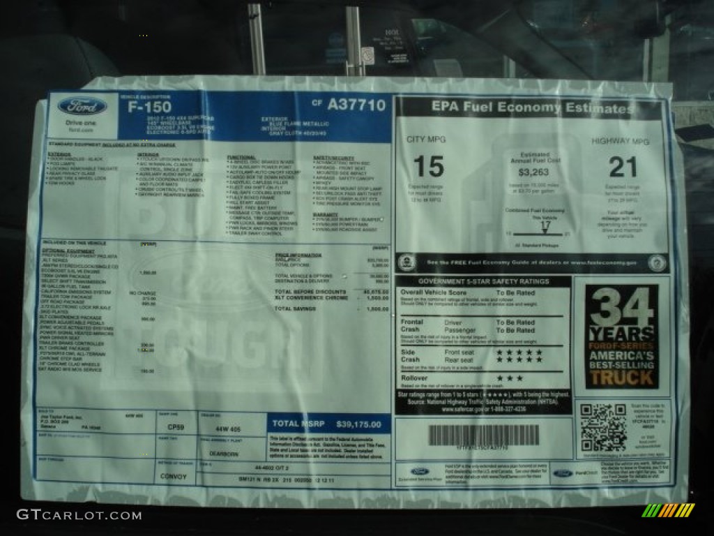 2012 Ford F150 XLT SuperCab 4x4 Window Sticker Photo #63153319