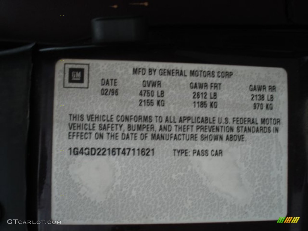 1996 Buick Riviera Supercharged Coupe Info Tag Photo #63154519