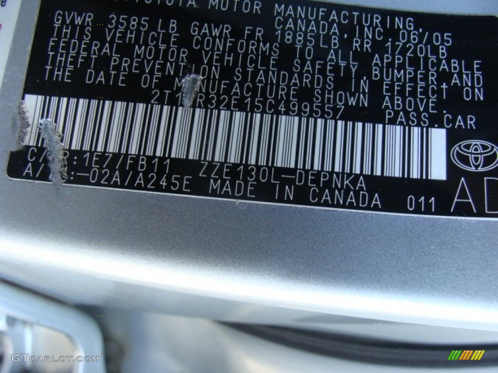 2005 Corolla Color Code 1E7 for Silver Streak Mica Photo #63159159