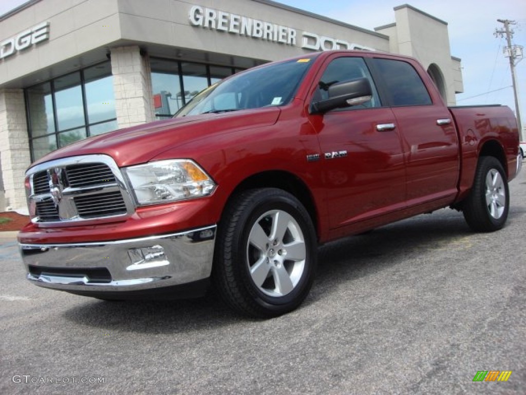 2010 Ram 1500 Big Horn Crew Cab - Inferno Red Crystal Pearl / Dark Slate/Medium Graystone photo #2