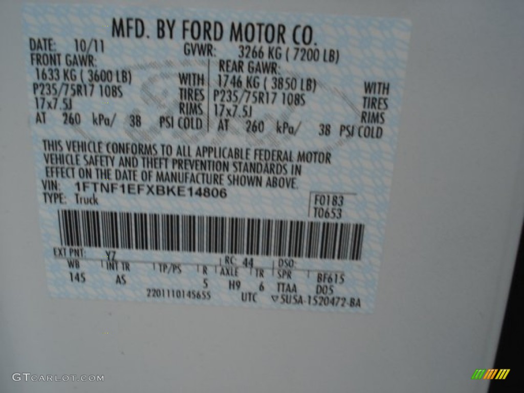 2011 Ford F150 XL Regular Cab 4x4 Color Code Photos