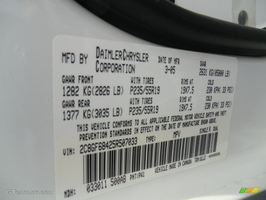 2005 Pacifica Color Code PW1 for Stone White Photo #63177001