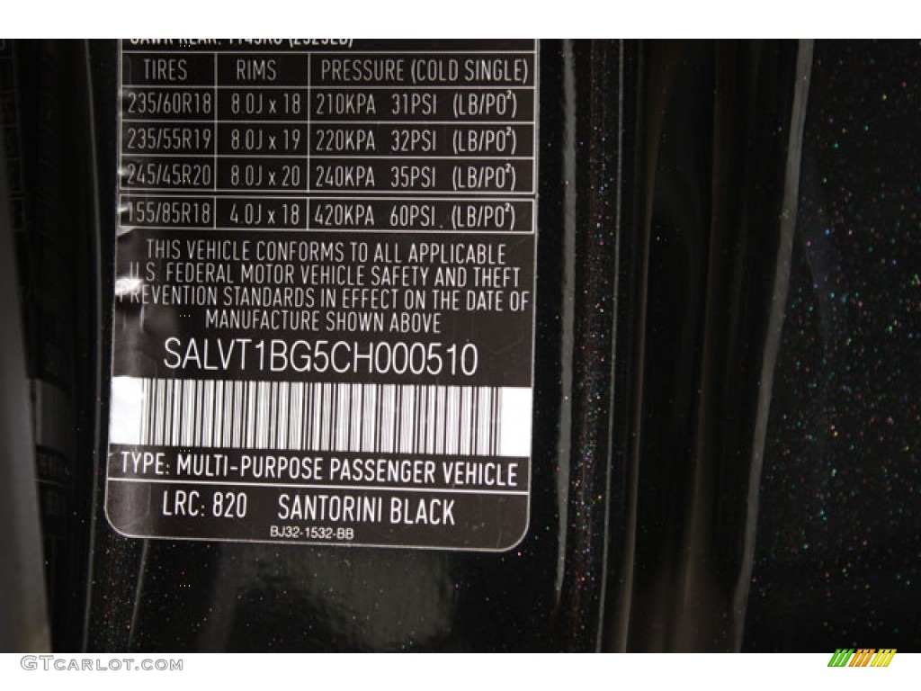 2012 Range Rover Evoque Color Code 820 for Santorini Black Metallic Photo #63181333