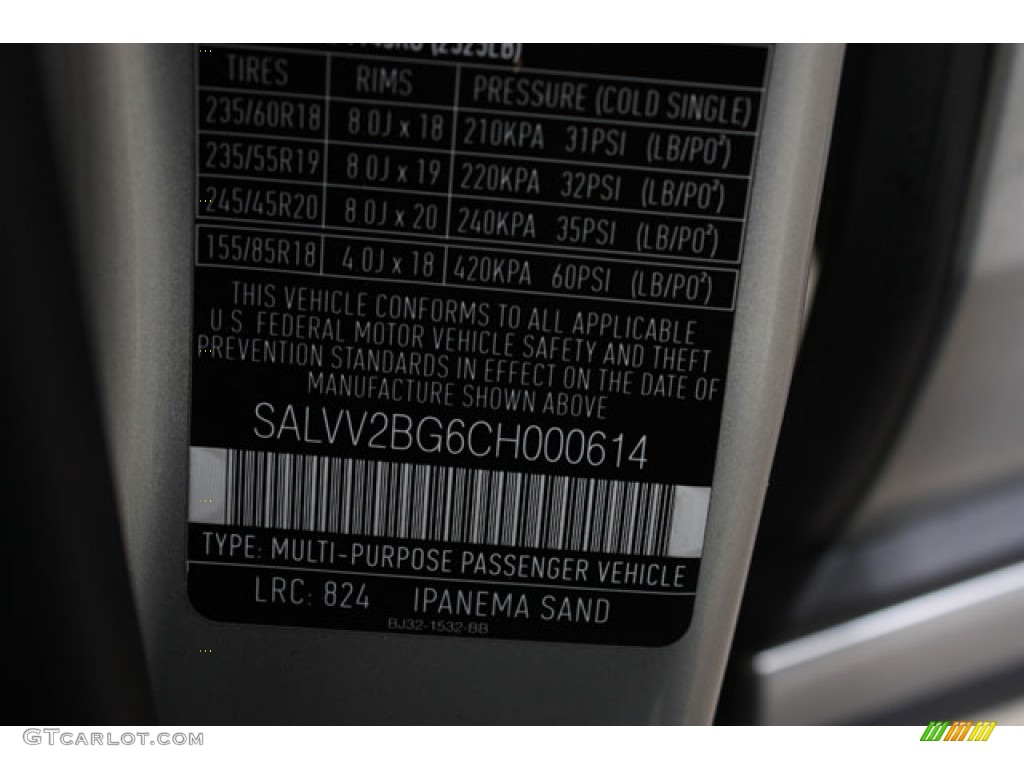 2012 Range Rover Evoque Color Code 824 for Ipanema Sand Metallic Photo #63181627