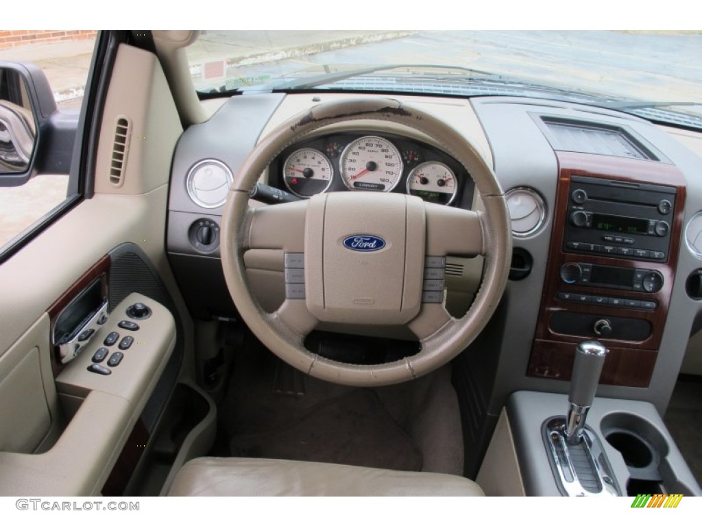 2005 Ford F150 Lariat SuperCrew Tan Steering Wheel Photo #63184228