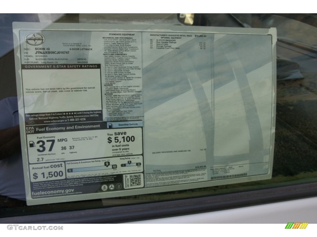 2012 Scion iQ Standard iQ Model Window Sticker Photo #63184276